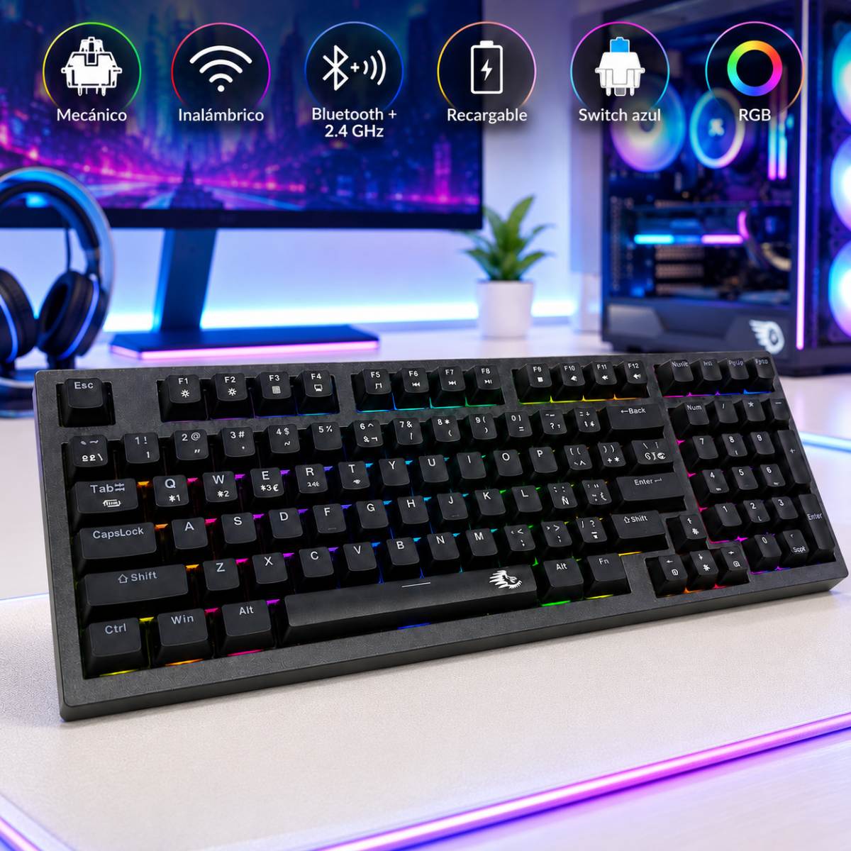 Teclado Gamer Mecanico Inalambrico Recargable K500