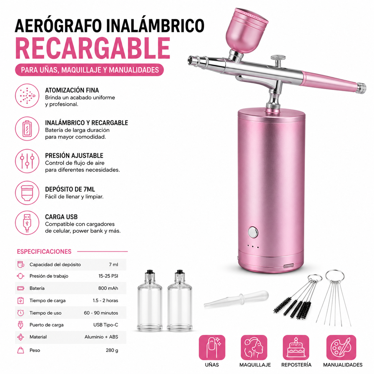 Aerógrafo Inalámbrico Recargable para Uñas, Maquillaje y Manualidades