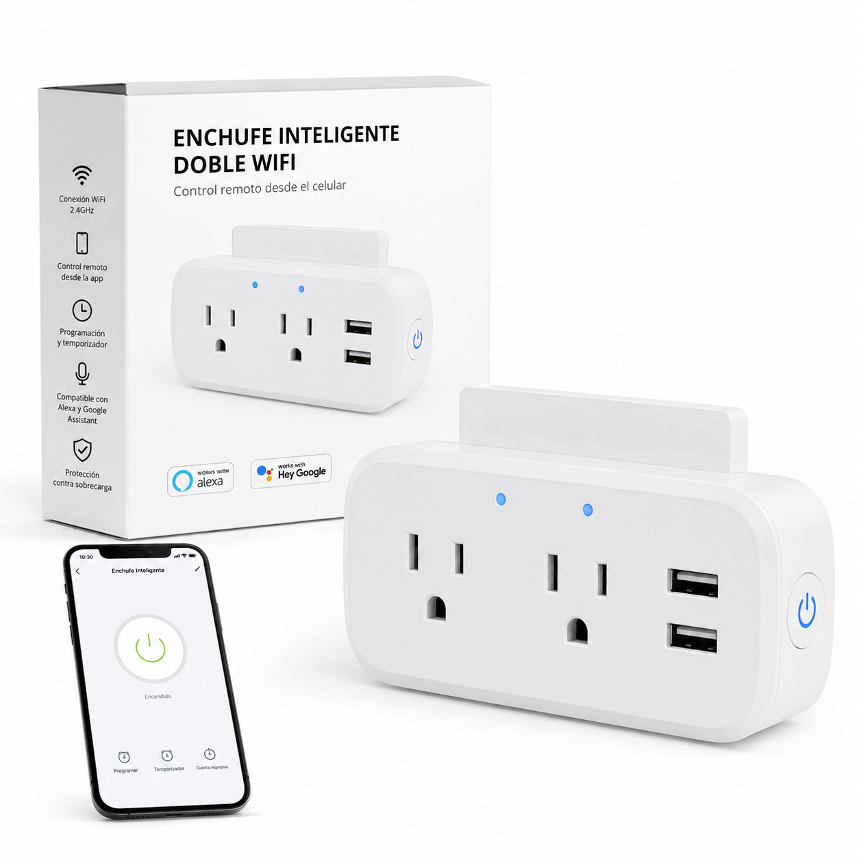 Enchufe Inteligente Doble WiFi | Control Remoto desde el Celular
