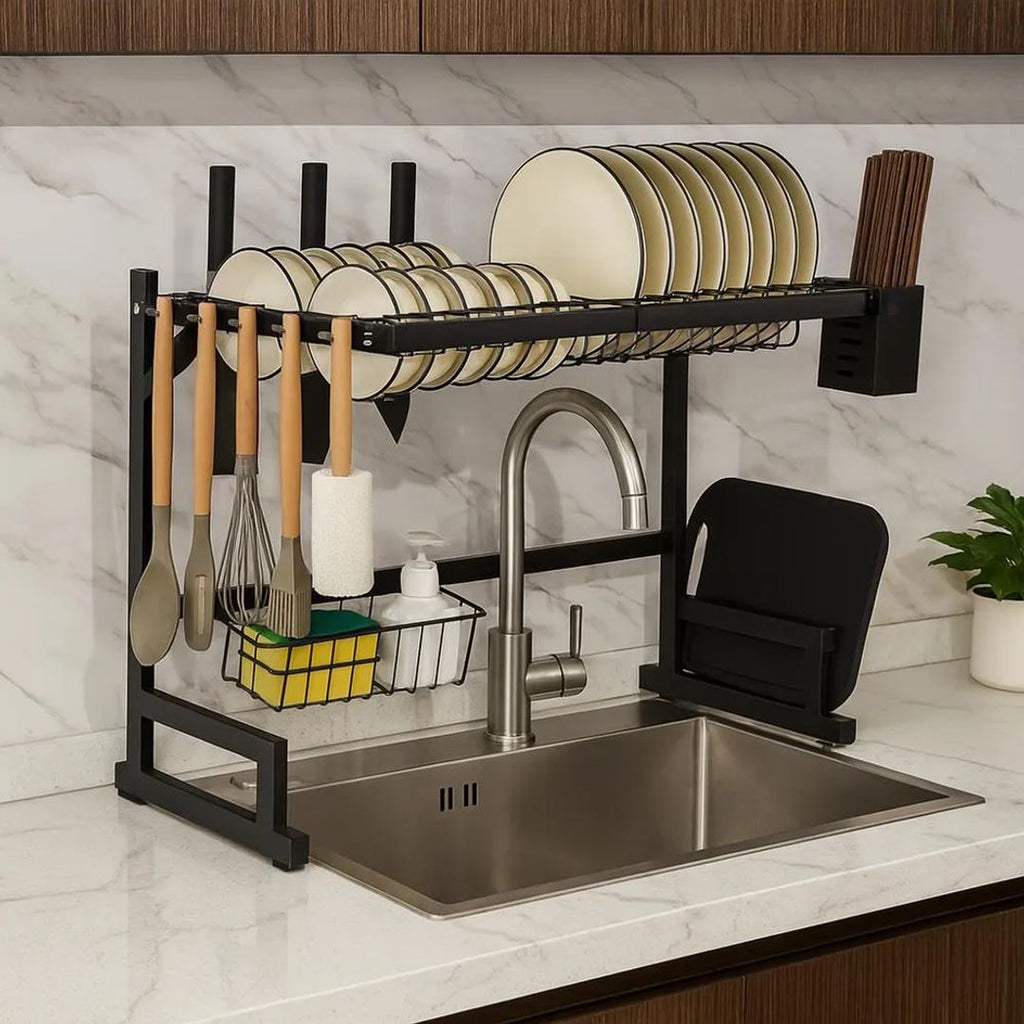 Escurridor Organizador de Platos 65 cm con Porta Utensilios