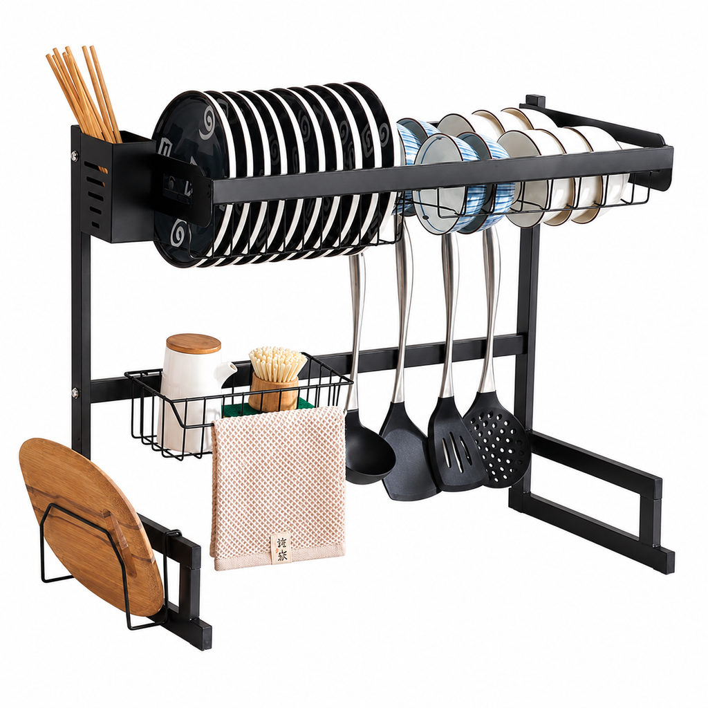 Escurridor Organizador de Platos 65 cm con Porta Utensilios