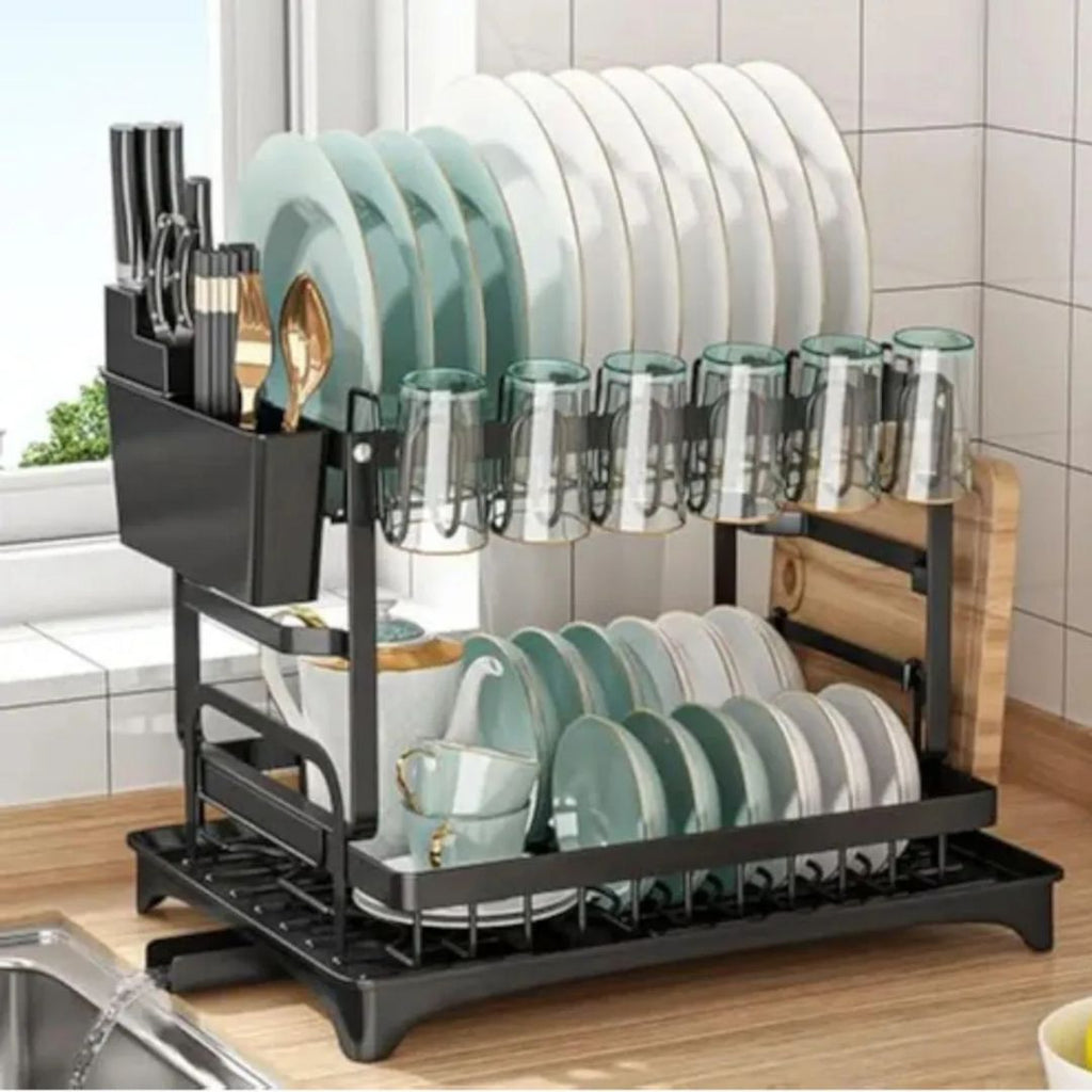 Escurridor de Platos 2 Niveles con Desagüe | Organizador de Cocina