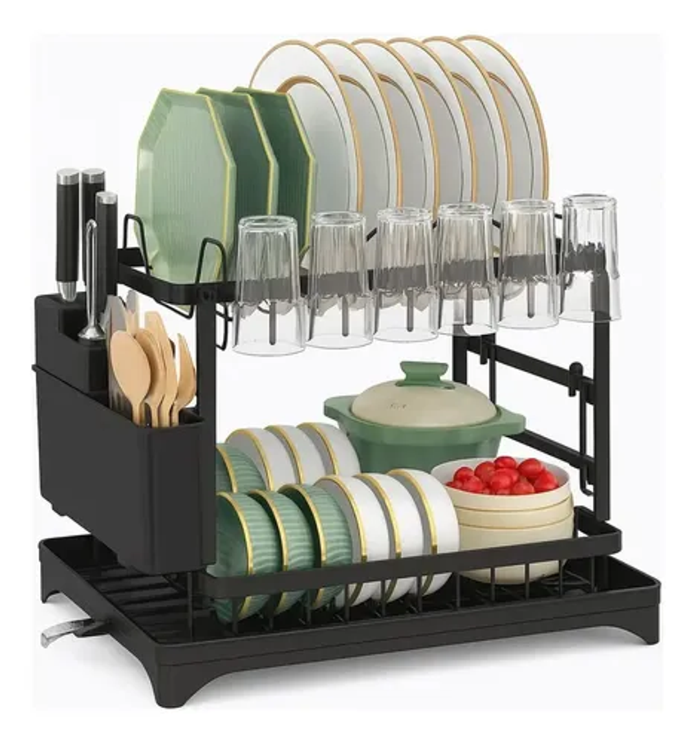 Escurridor de Platos 2 Niveles con Desagüe | Organizador de Cocina