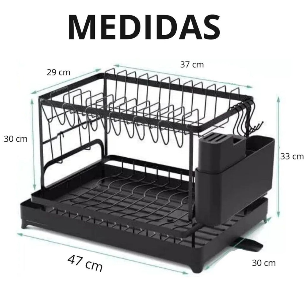 Escurridor de Platos 2 Niveles con Desagüe | Organizador de Cocina