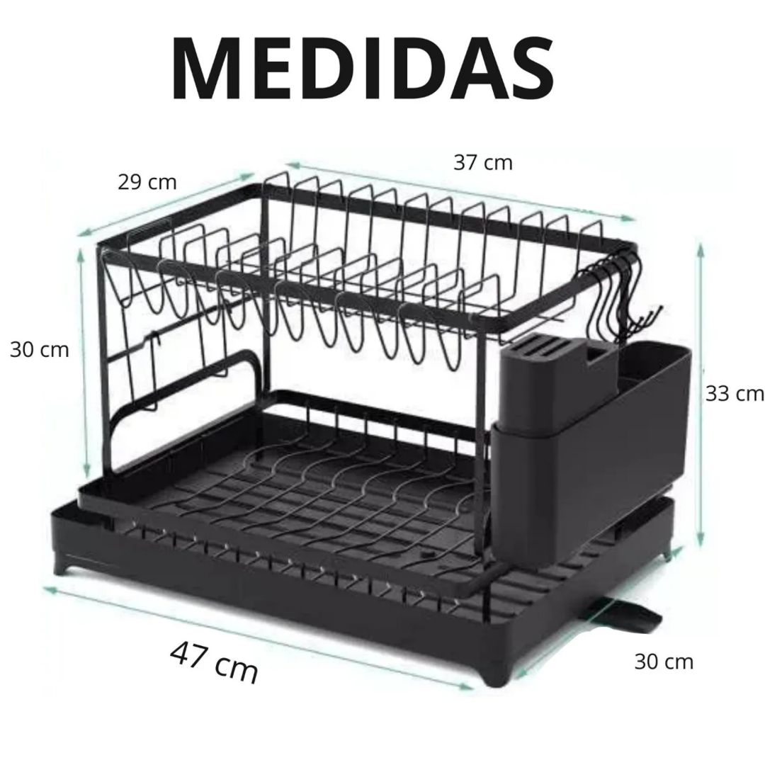 Escurridor de Platos 2 Niveles con Desagüe | Organizador de Cocina