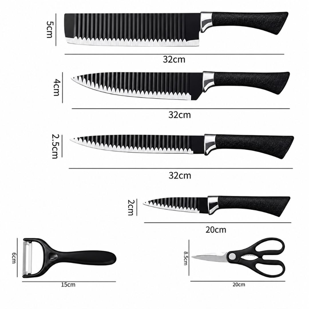 Kit de Cuchillos de Cocina 6 Piezas | Acero Inoxidable | Set Multifuncional