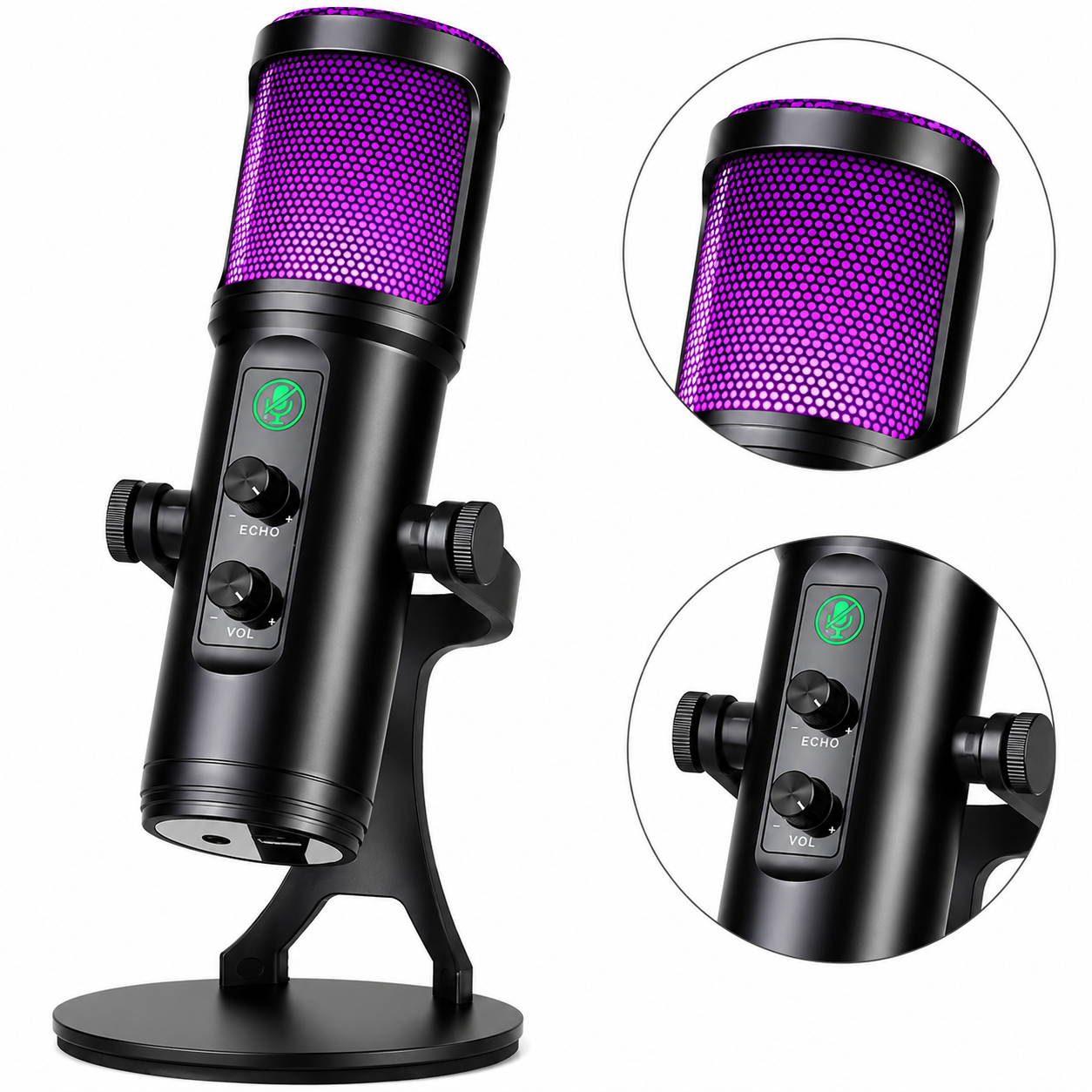 Micrófono Condensador RGB ZX-776 | Cancelación de Ruido | Control de Volumen y Eco