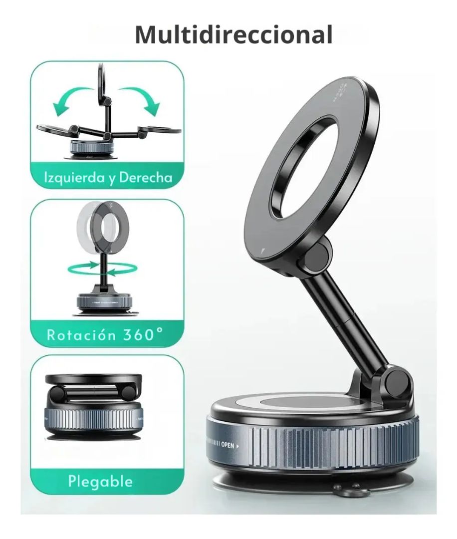 Soporte Magnético de Teléfono con Ventosa al Vacío | Rotación 360°