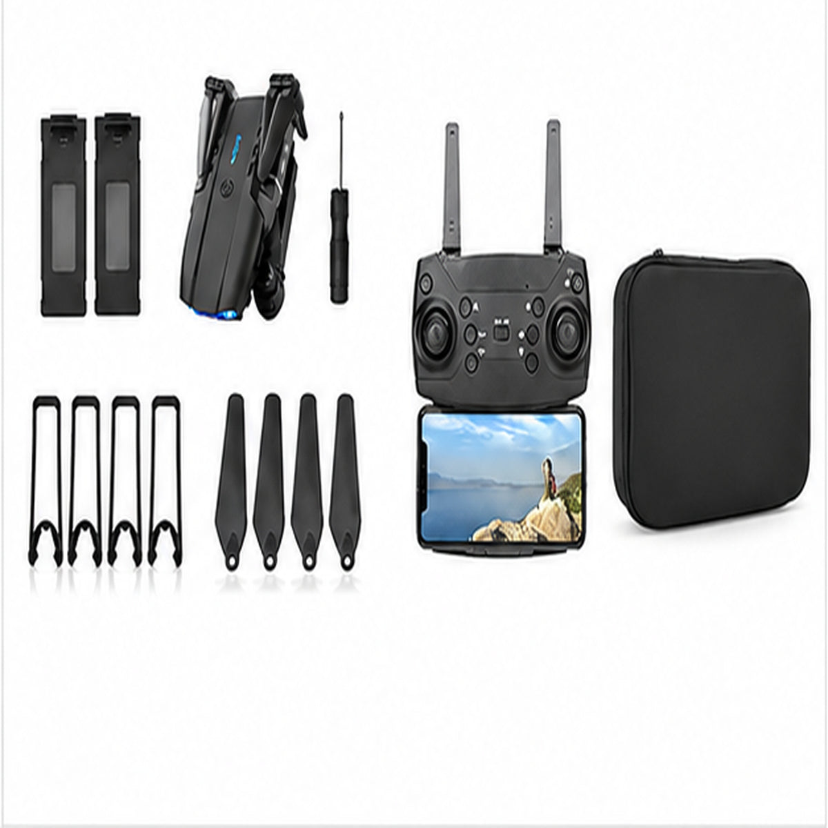 Drone Plegable con Cámara Frontal + Control Remoto y Luces LED